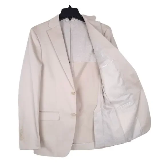 Bar III Mens Slim Fit Suit Jacket Blazer 36R Tan Solid Stretch Cotton Blend NWT - Picture 2 of 7